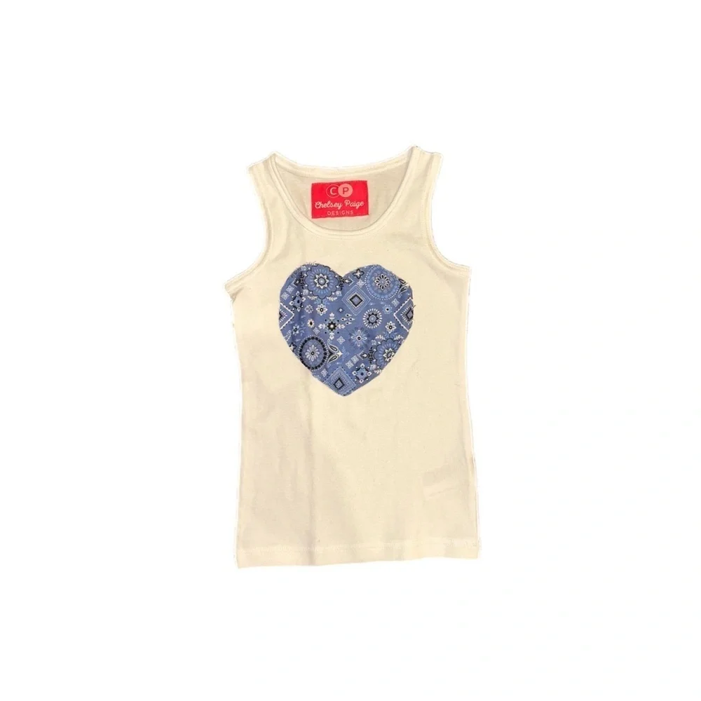 Kid’s White Tank Top W/ Paisley Heart Patch